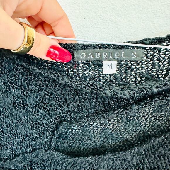 VINTAGE GABRIEL S Y2K Asymmetrical Cutout Loose Hand Knit Pullover Sweater Top M - Picture 9 of 11